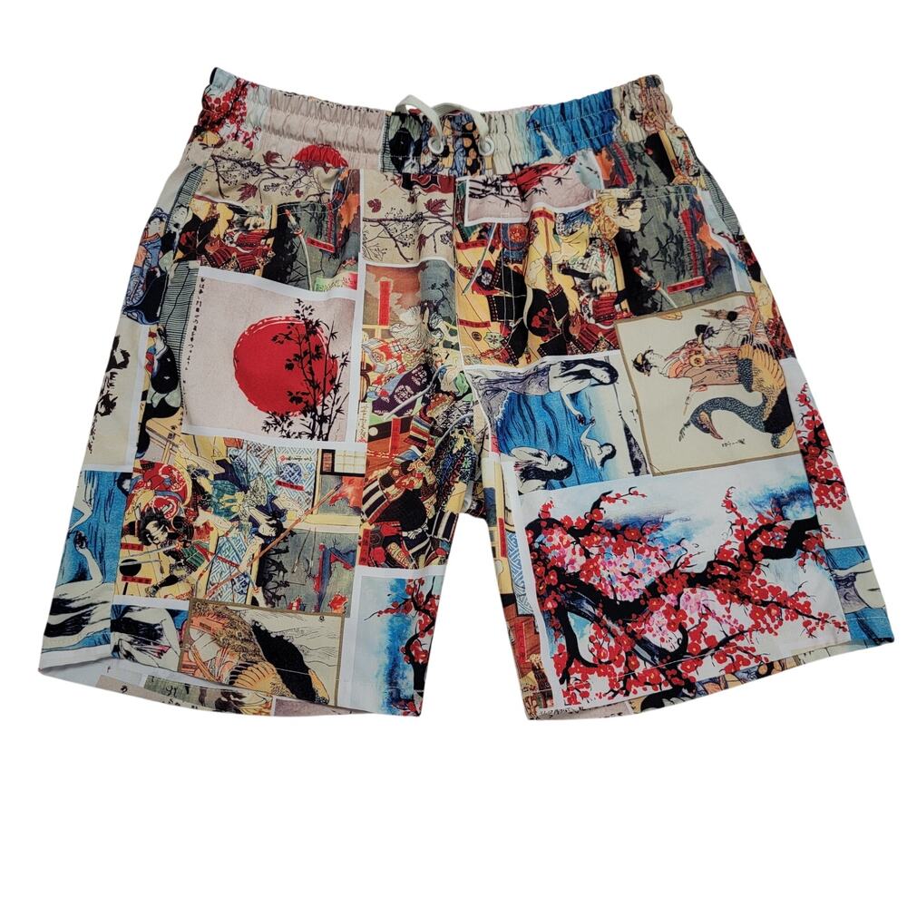 Fresh Prints of Tokyo Mens Medium Japanese Art Samurai Geisha Shorts Hybrid